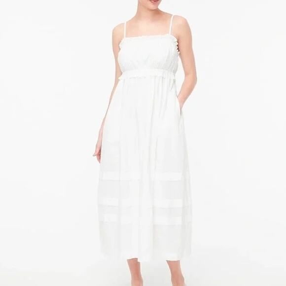 J. Crew Women's Square Neck Ruffle Maxi Dress Sleeveless White Size 10 NWT - Picture 1 of 12